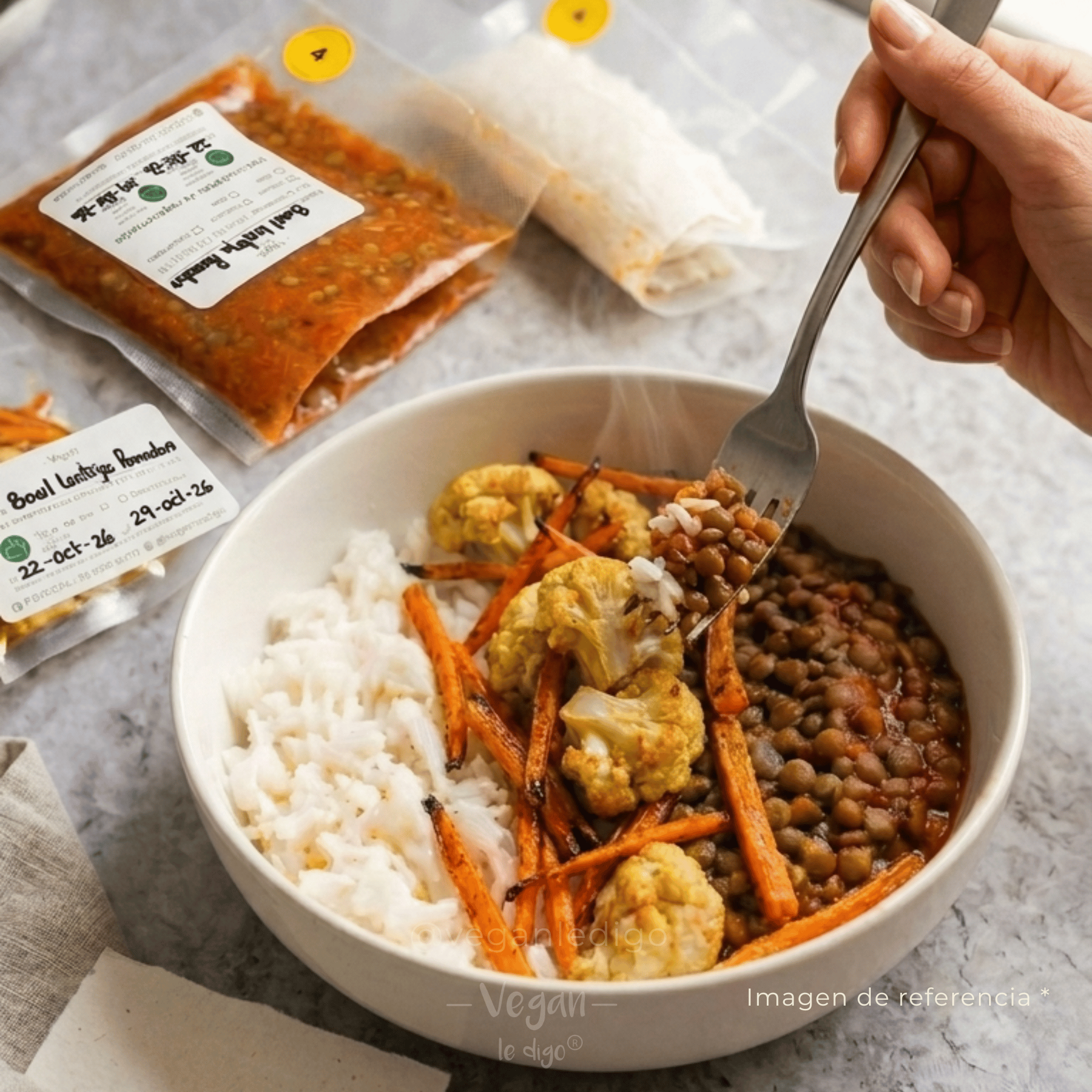 Bowl Lentejas Pomodoro con Vegetales Parrillados 400g | Plato Fuerte Vegano Listo en 5 Minutos