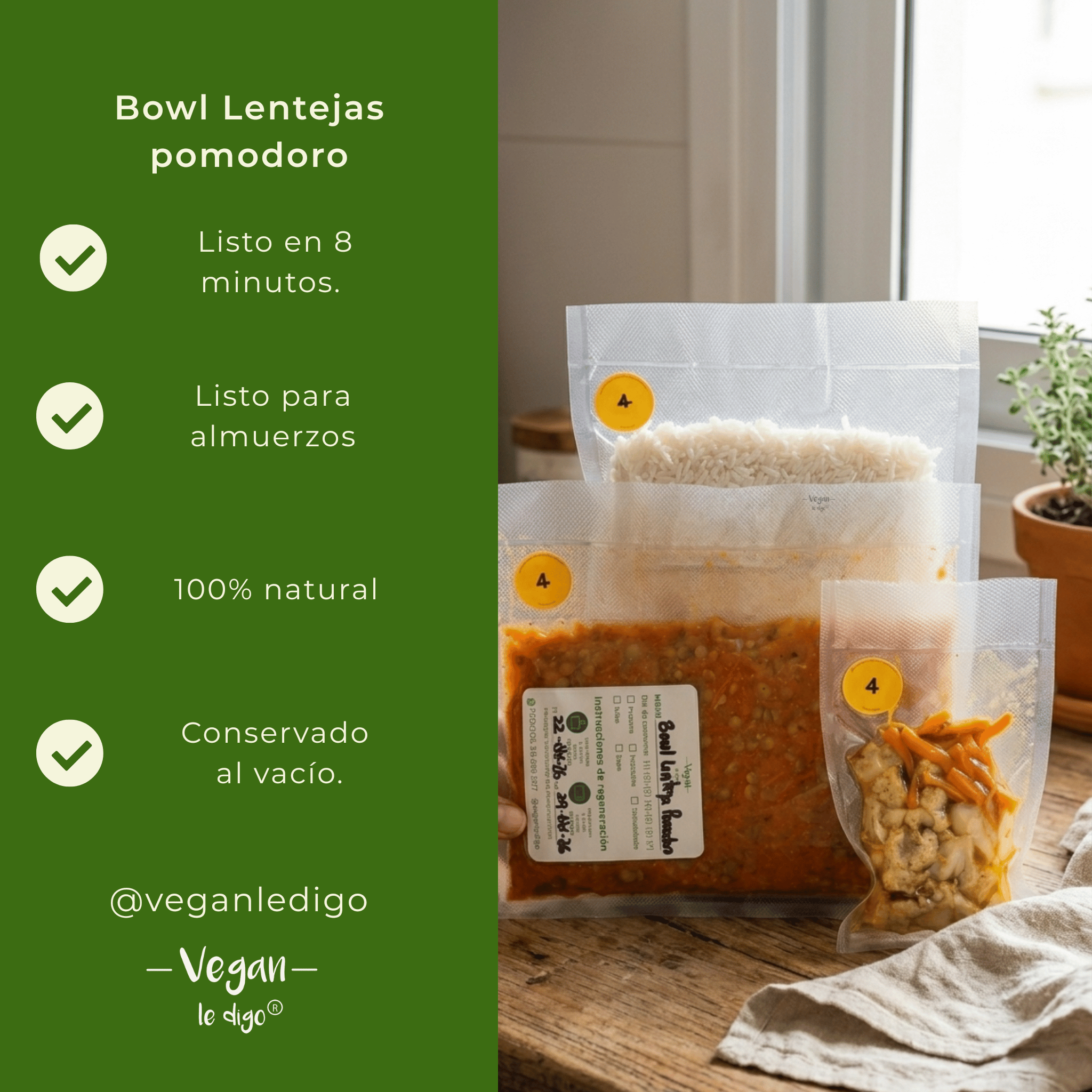 Bowl Lentejas Pomodoro con Vegetales Parrillados 400g | Plato Fuerte Vegano Listo en 5 Minutos