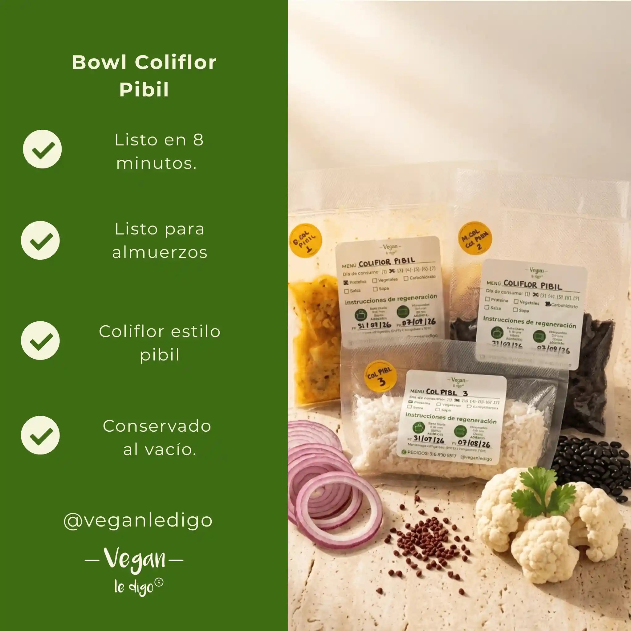 Bowl de Coliflor Pibil 450g | Almuerzo Vegano Completo y Listo en 5 Minutos