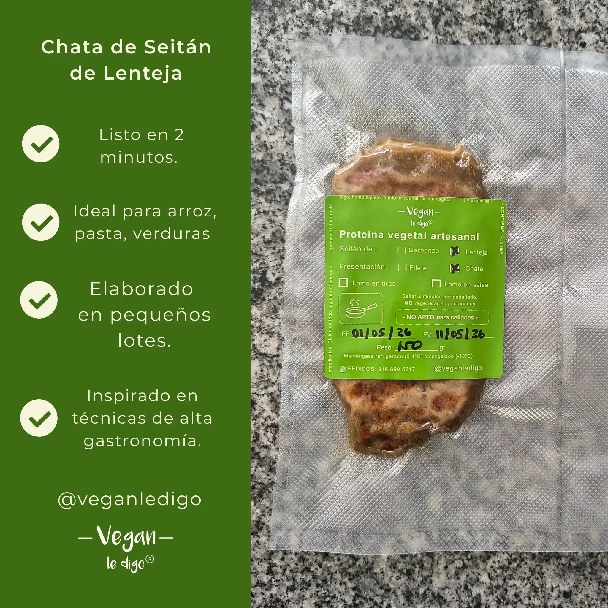 Chata Seitán de Lenteja | Proteína Vegetal Lista para Calentar